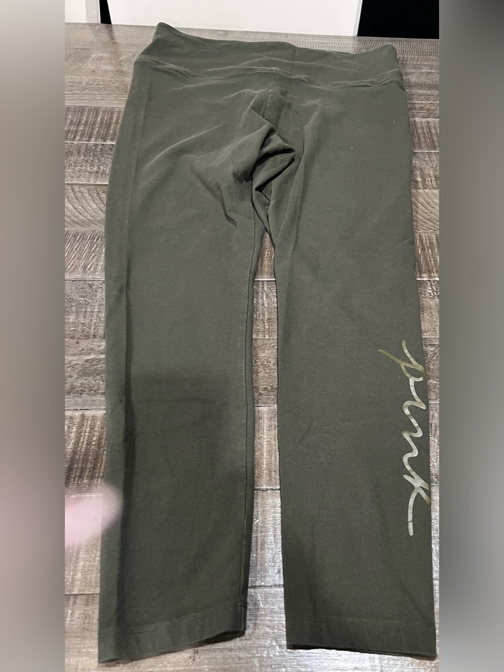 Pink Olive Green Active Leggings with Side Script